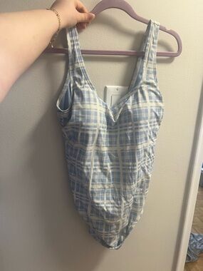Classic Plaid One-Piece Swimsuit - Light Blue & White